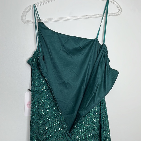Crystal sky emerald green sequin one strap mini dress - Picture 9 of 10